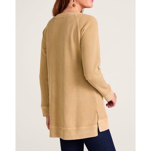 Soft Surroundings Womens L Tan Autumn Waffle Knit Tunic Top Thermal Pocket Boho - Picture 5 of 12